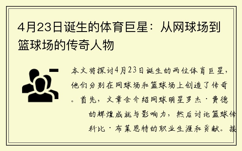 4月23日诞生的体育巨星：从网球场到篮球场的传奇人物