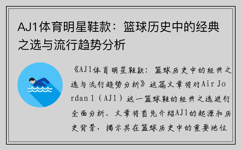 AJ1体育明星鞋款：篮球历史中的经典之选与流行趋势分析